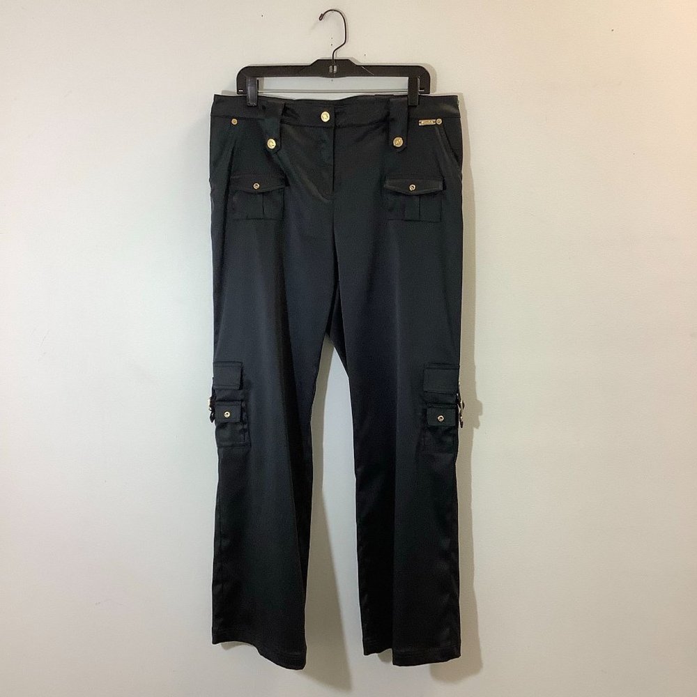 St. John Sport designer black cargo pants with gold button accents size 14